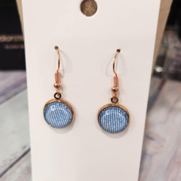 Denim and Rose Gold dangle earrings - Picture 2 of 6